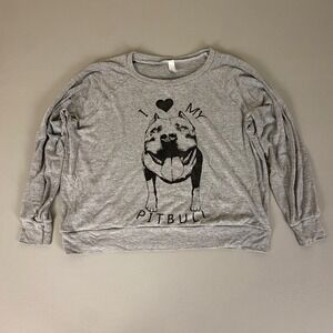 American Apparel I Love My Pitbull Dog Graphic Sweatshirt Top Women's Large Gray